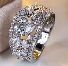 Women's round hollow fashion ring in copper with a choice of gemstone colours on a size chart.