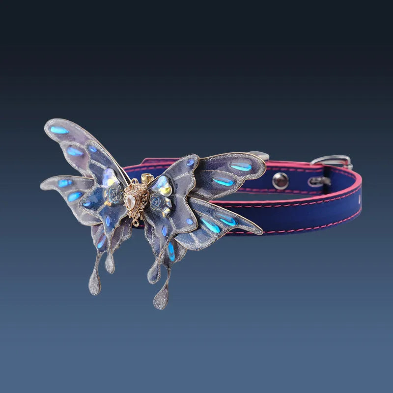 Purple temperature change butterfly collar necklace with rhinestone decoration and alloy chain