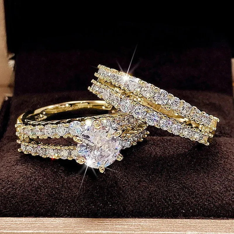 Women's convertible 2 in 1 ring set with fully-jewelled finish in silver, gold, and rose gold options