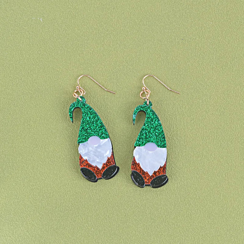 Cartoon Santa Claus acrylic fashion earrings with red and green hat style options
