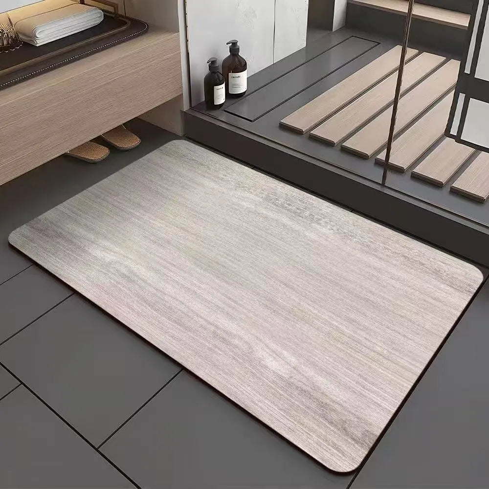 American style square diatom ooze floor mat with wood grain geometric pattern for bathroom use