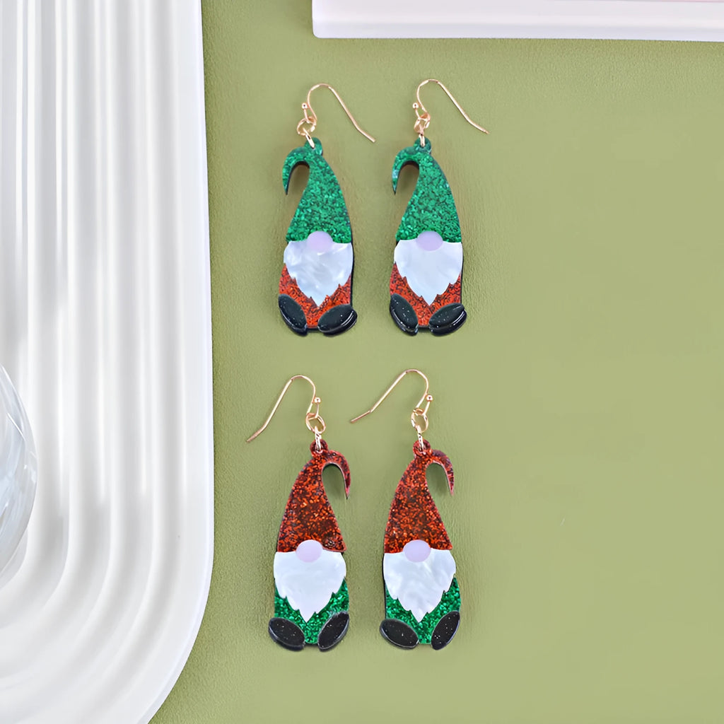 Cartoon Santa Claus acrylic fashion earrings with red and green hat style options