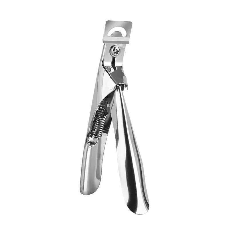 French U-shaped stainless steel nail art scissors shown in black, titanium, and silver handle finishes.