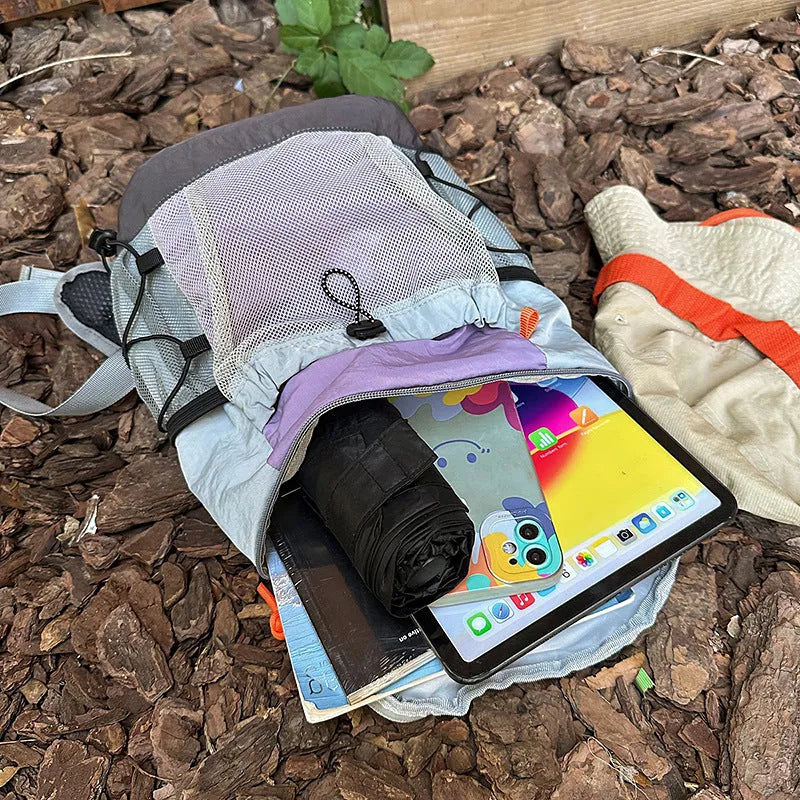 Japanese style waterproof backpack with curved shoulder straps in blue colour