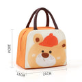 Cartoon insulated lunch box bag for children in orange bear design with aluminium foil insulation.