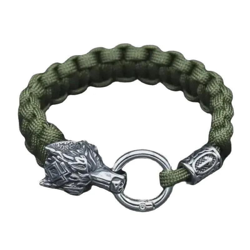 Handmade stainless steel wolf head bracelet with Chinese characters in camouflage colour