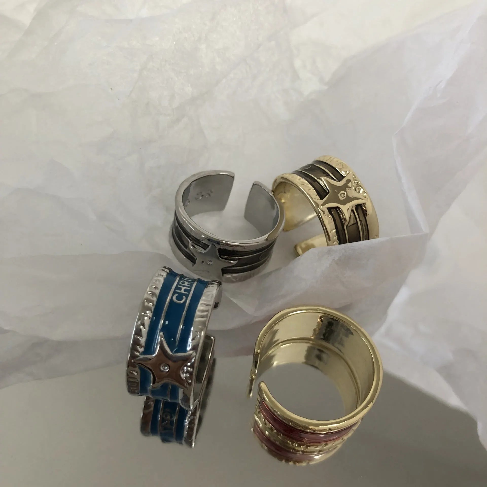 Adjustable distressed copper geometry drop oil ring in ins style.