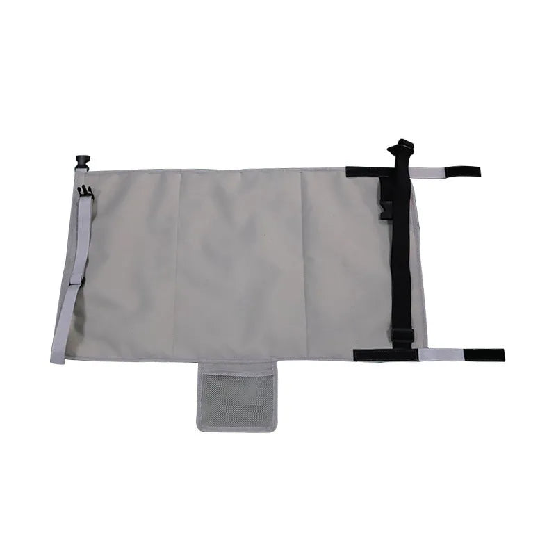 Portable children's aircraft seat extender in blue with adjustable bundle pocket