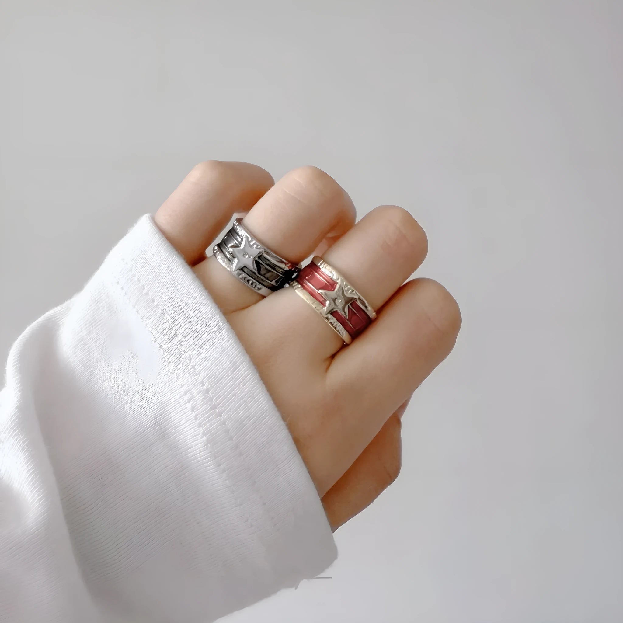 Adjustable distressed copper geometry drop oil ring in ins style.