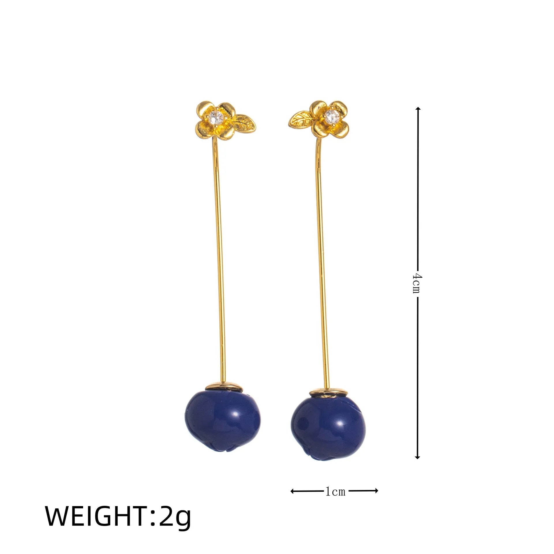 Gold plated carrot, lemon, peach and blueberry design earrings made from copper.
