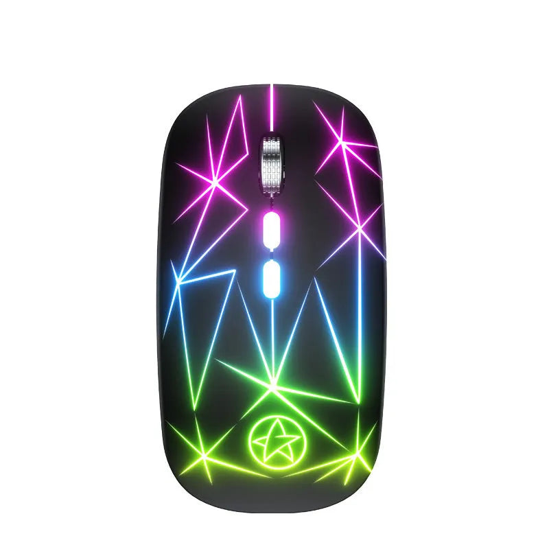 Wireless Bluetooth gaming mouse with luminous charging LED and metallic scroll wheel in star black colour