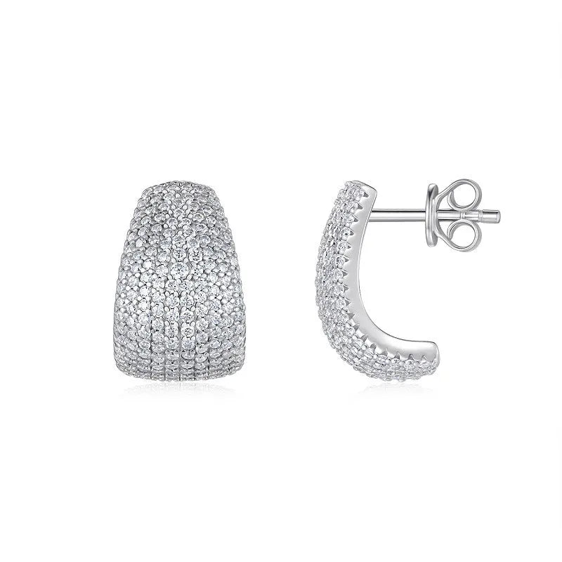 Geometric S925 sterling silver ear studs with moissanite stones in gift box