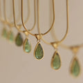 Retro water drop necklace with mixed gem inlaid pendant on titanium steel snake bones chain
