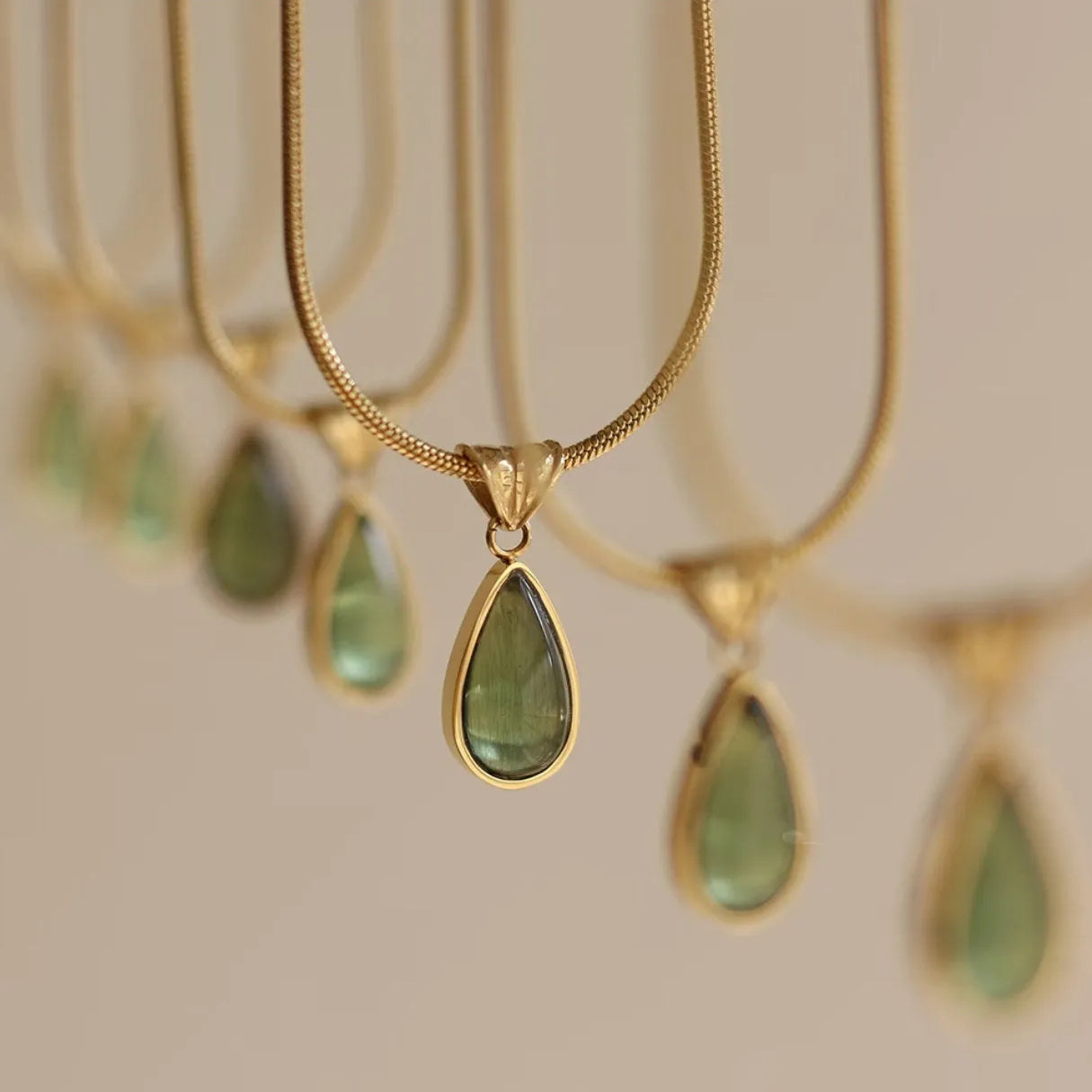 Retro water drop necklace with mixed gem inlaid pendant on titanium steel snake bones chain