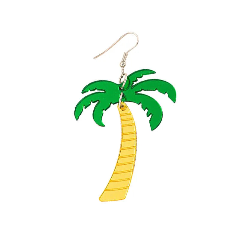 Acrylic drop earrings with coconut and jackfruit design on the ear hook in one of five styles.
