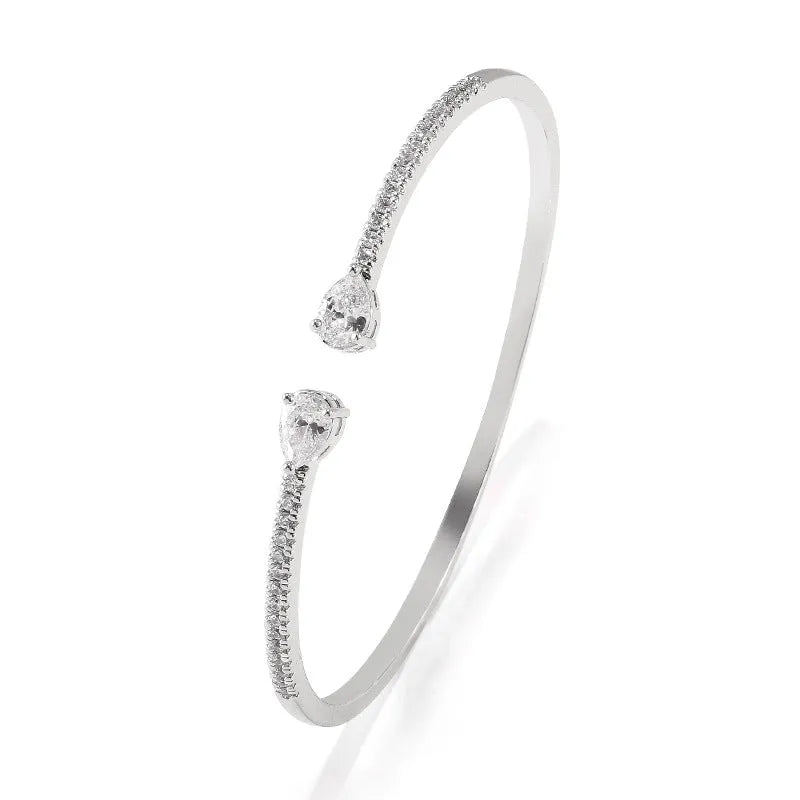 Multi-zircon copper bracelet with inlaid treatment in simple style, shown in blue and white colour options