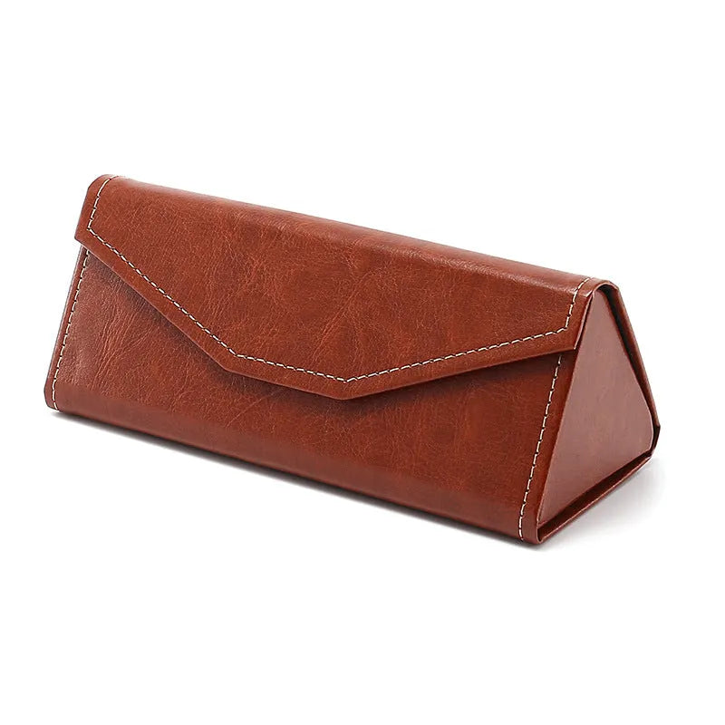 Handmade PU cowhide glasses case in triangle folding design with compression-resistant construction