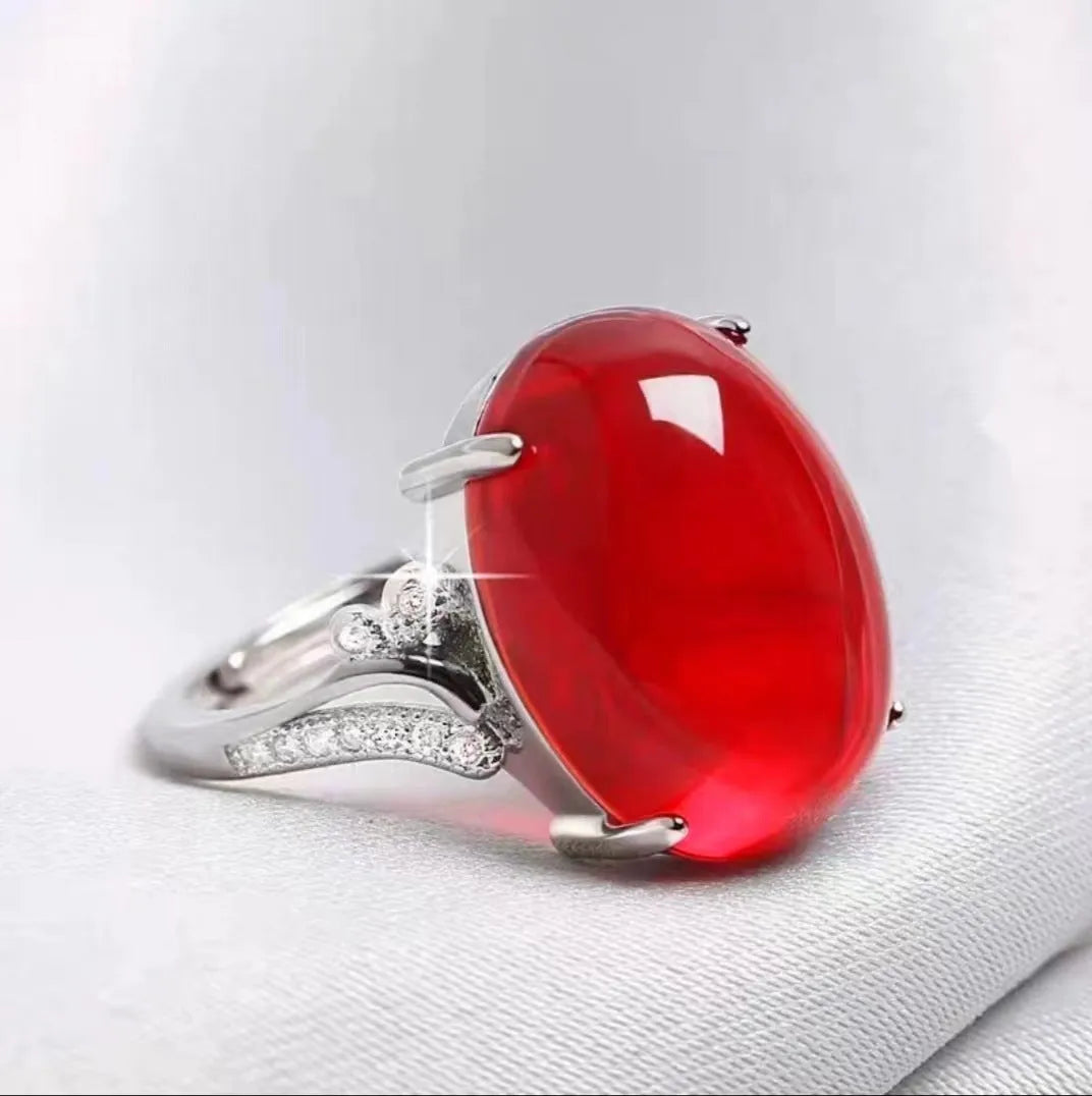 Adjustable geometric alloy ring with natural sapphire-style stone in multiple colour options