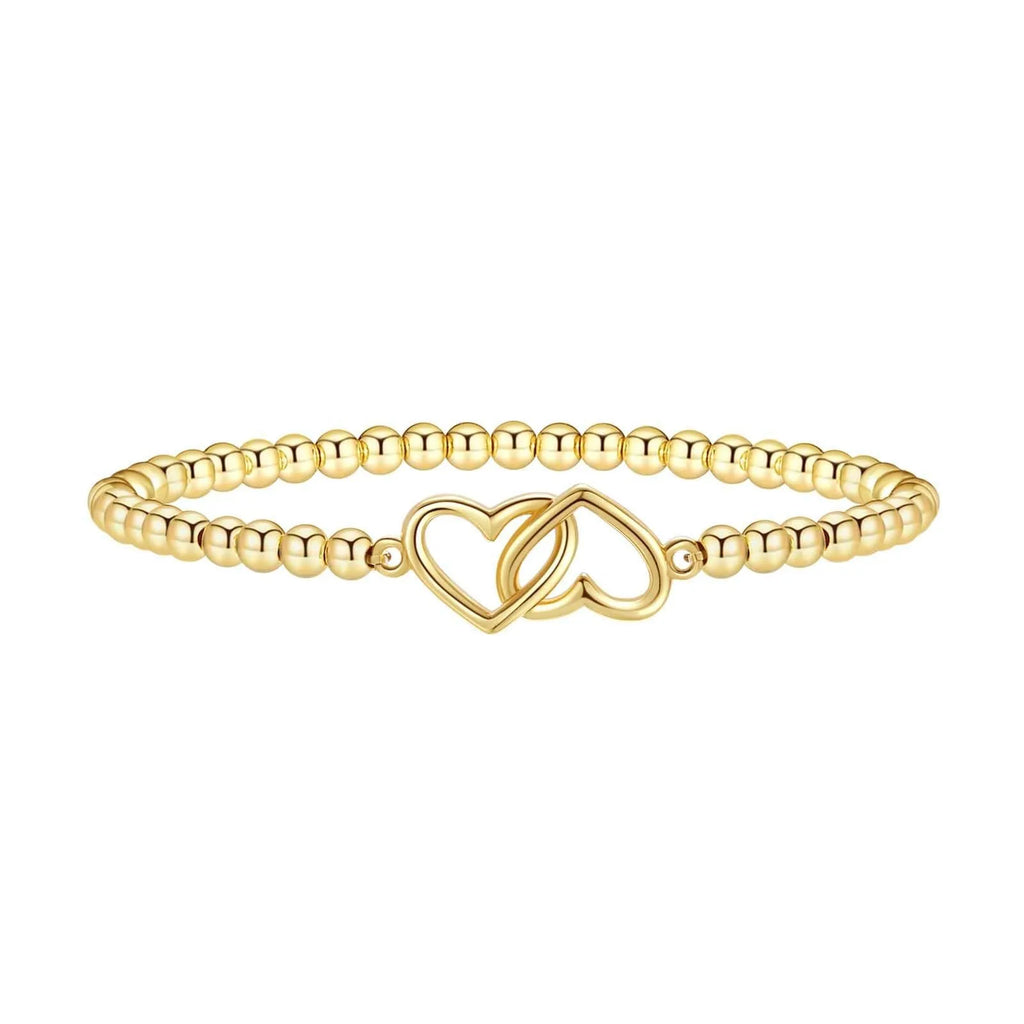 Stainless steel beaded bracelet with adjustable clasp in geometric design
