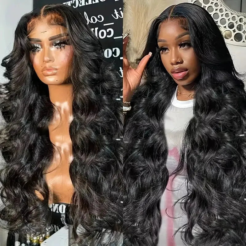 Black lace big wave synthetic wig on a mannequin head showing long curly hair.