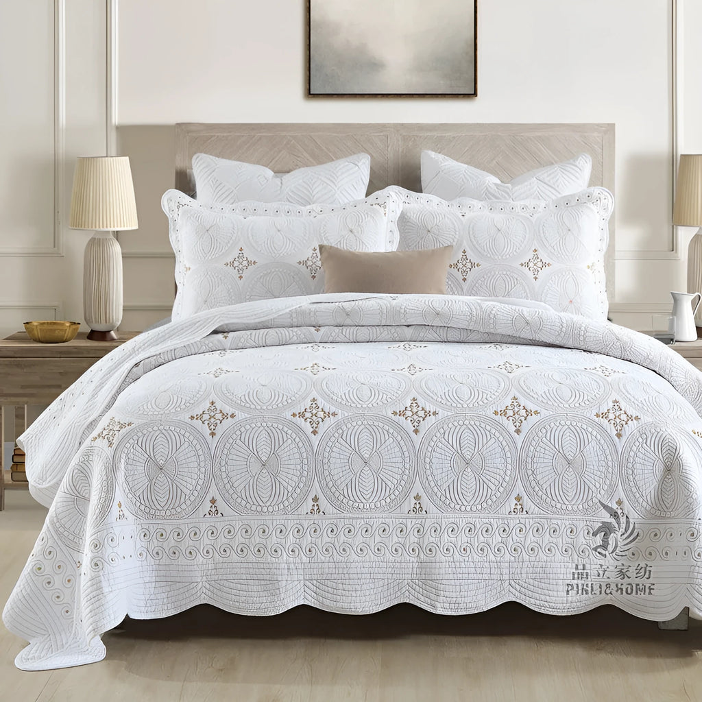 European-style pure cotton bed cover set with embroidery detailing for 1.8m beds