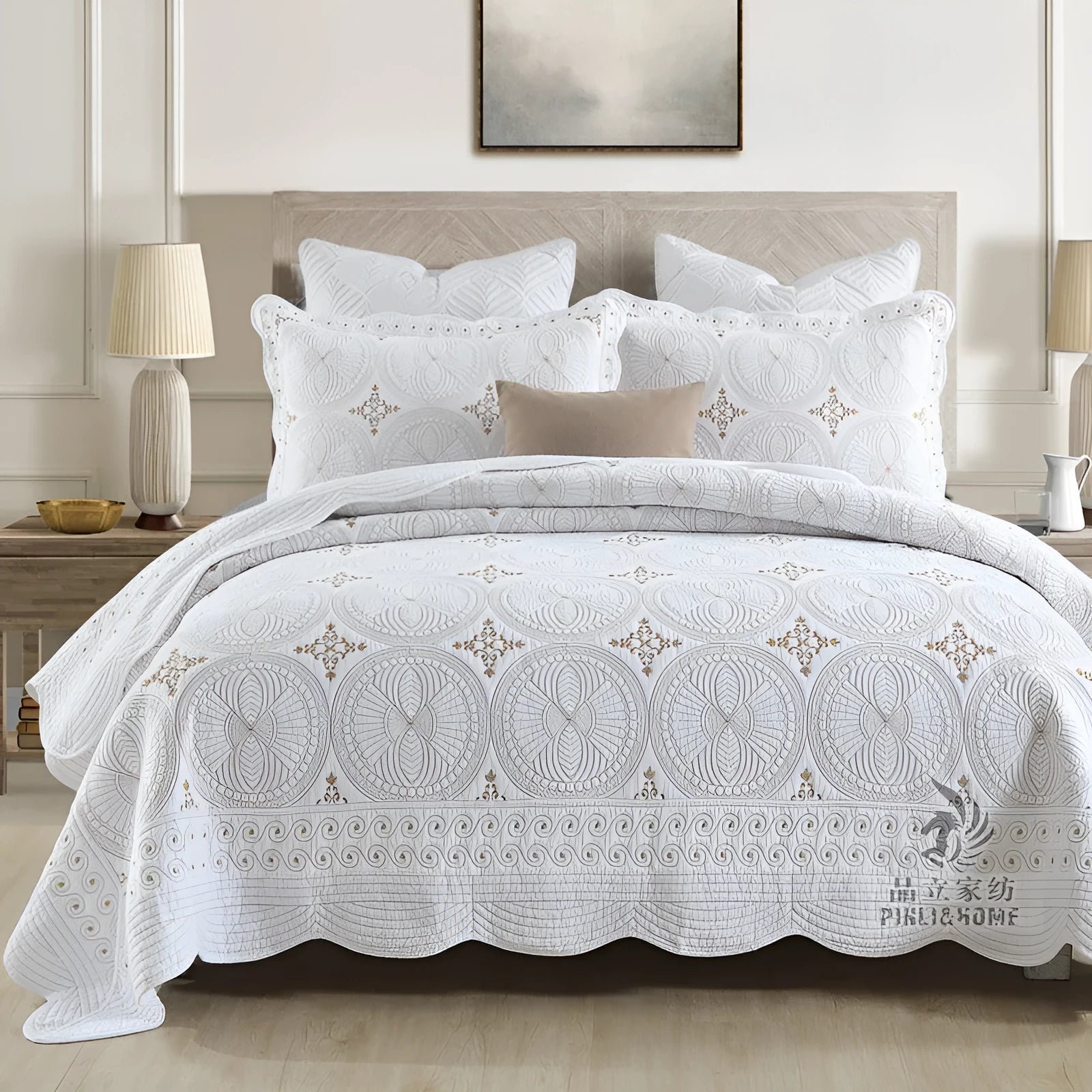 European-style pure cotton bed cover set with embroidery detailing for 1.8m beds