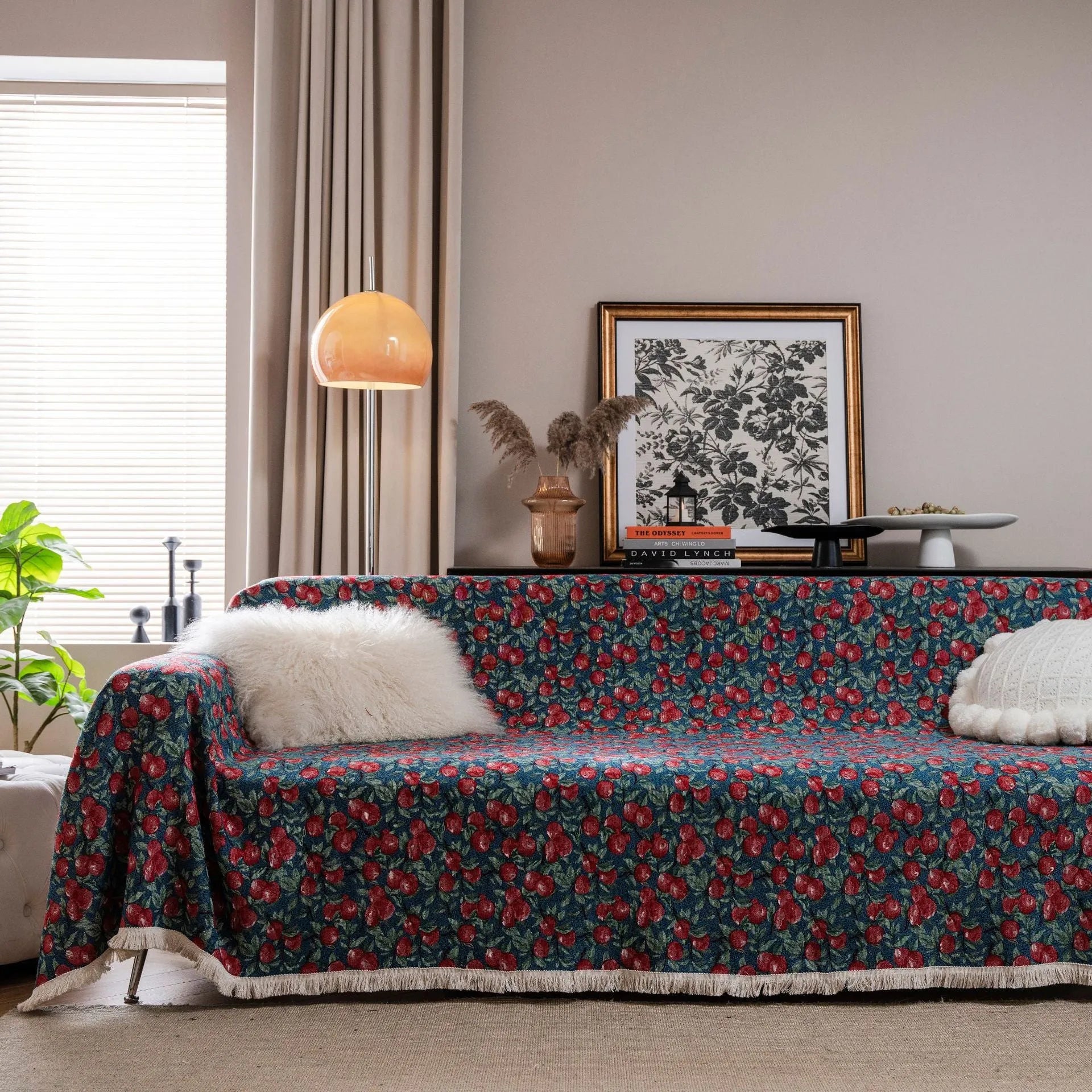 American country style jacquard floral patterned sofa cover in a retro design on a sofa.