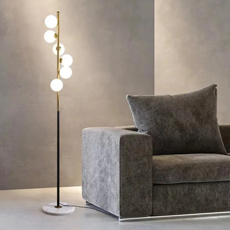 Modern minimalist Nordic floor lamp with glass shade and wrought iron base, standing 154cm tall