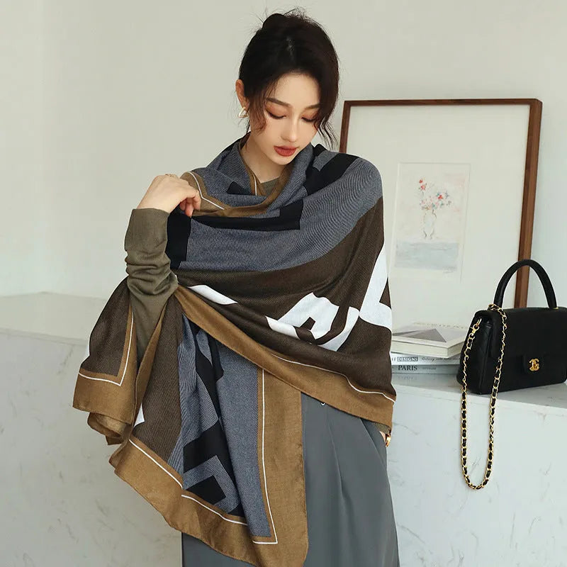 Women's polyester scarf with printed design measuring 180cm by 90cm for autumn wear