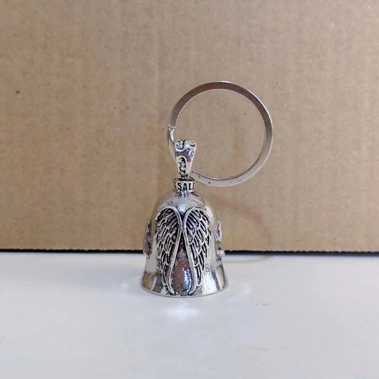 Angel white wings pendant necklace and matching keychain with antique electroplated finish