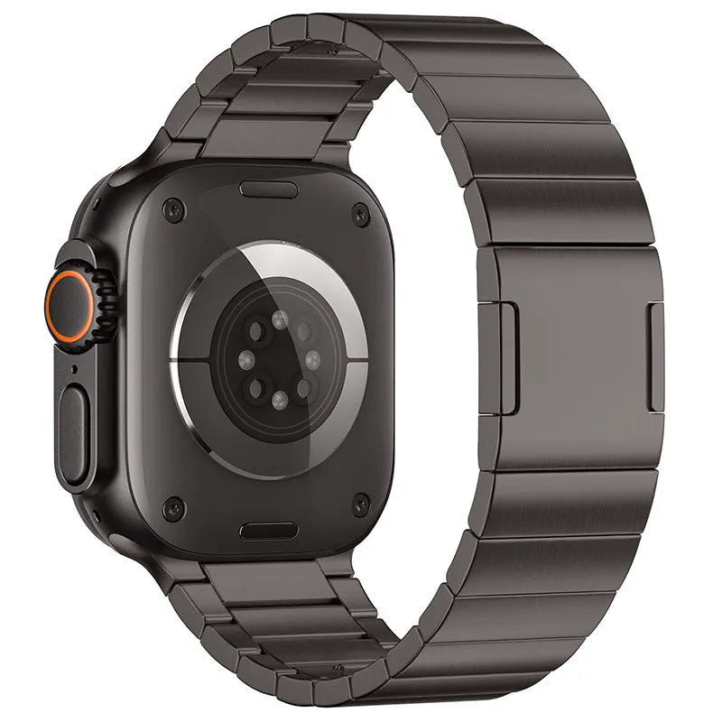 Stainless steel magnetic clasp Apple Watch strap in business style design showing seven colour options