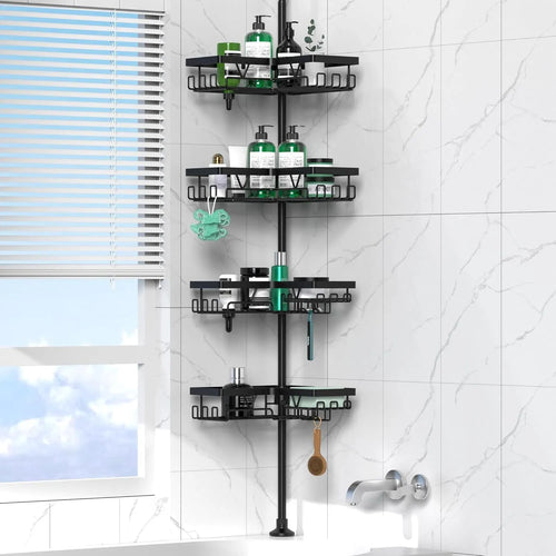 Four-layer retractable bathroom storage rack with hole-free mounting system