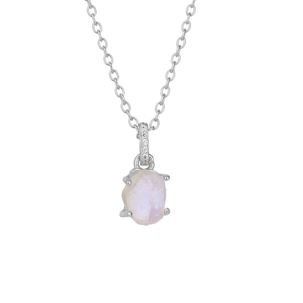S925 sterling silver moonstone pendant necklace with geometric design and adjustable chain