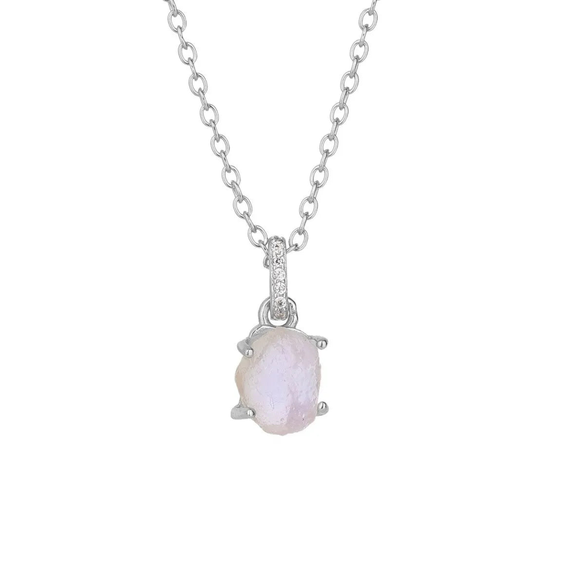 S925 sterling silver moonstone pendant necklace with geometric design and adjustable chain