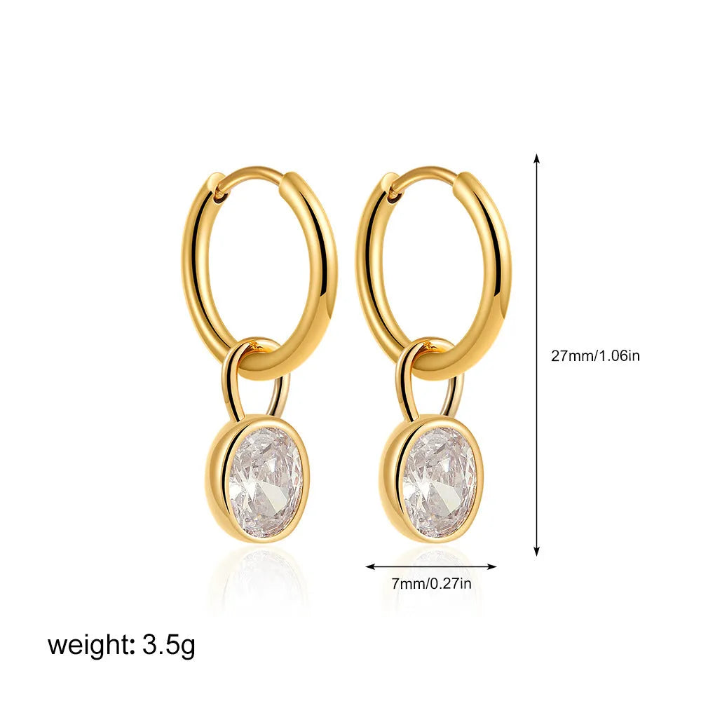 Women's retro oval zircon drop earrings in copper, shown in army green colour.