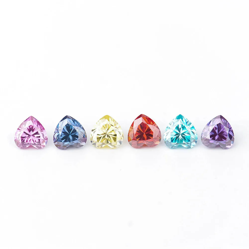 Heart-shaped moissanite gemstone in lemon yellow colour showing six size options