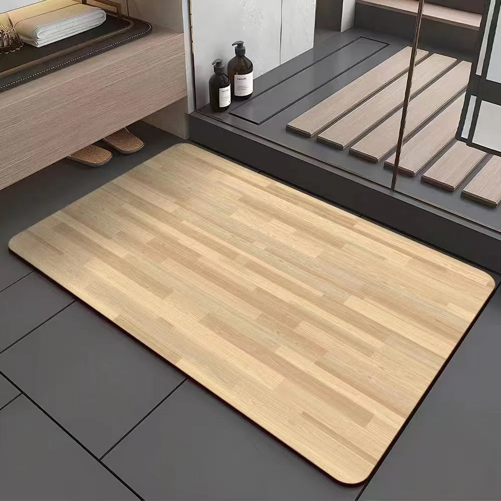 American style square diatom ooze floor mat with wood grain geometric pattern for bathroom use