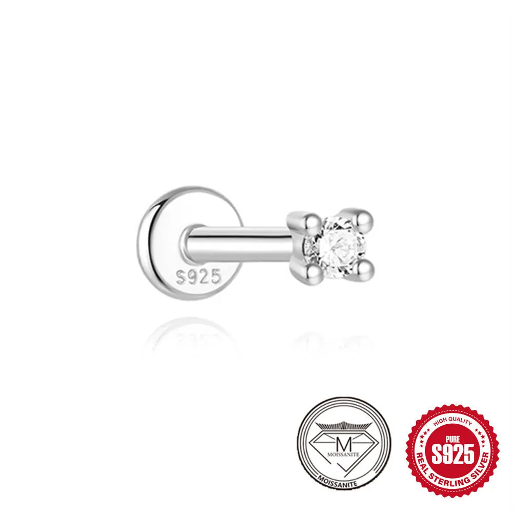S925 sterling silver stud earrings with geometric petal diamond design in platinum finish.