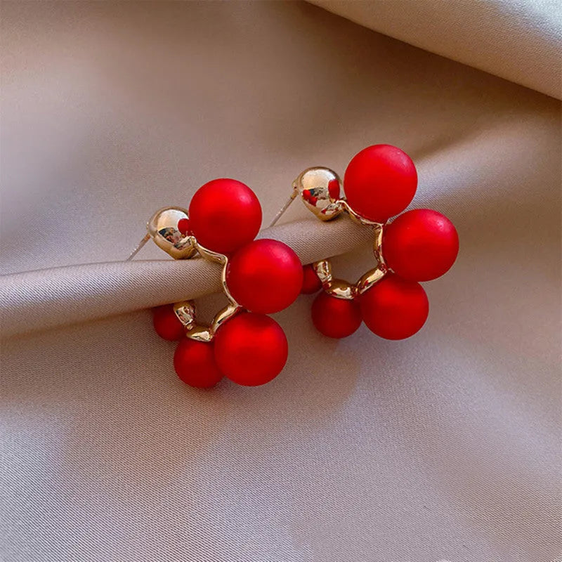 Red bell-shaped alloy drop earrings for women with traditional design
