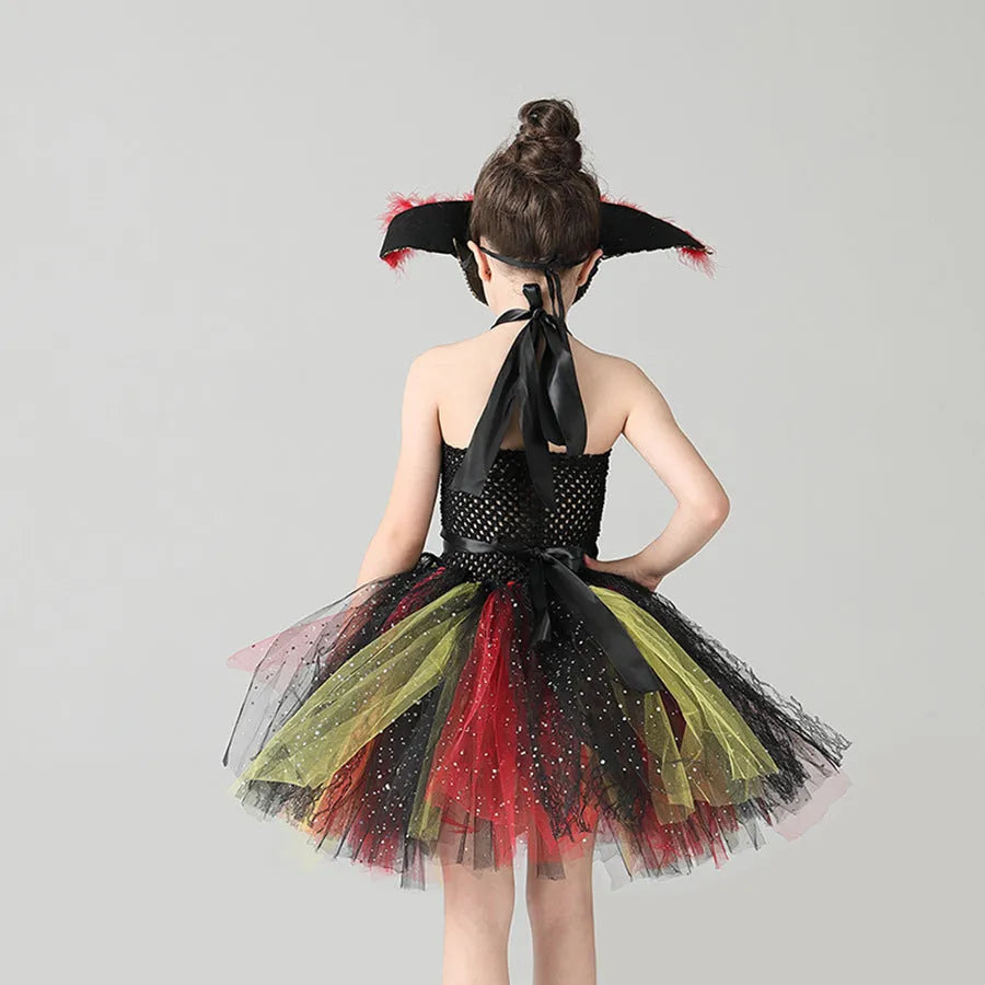 Girls sleeveless pirate costume dress with sequin and lace detailing for Halloween
