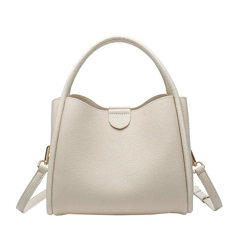 Genuine leather cylindrical vegetable basket handbag in selected colour with sewing thread detailing