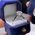 White gold plated geometric women's ring with six-claw zircon setting on finger