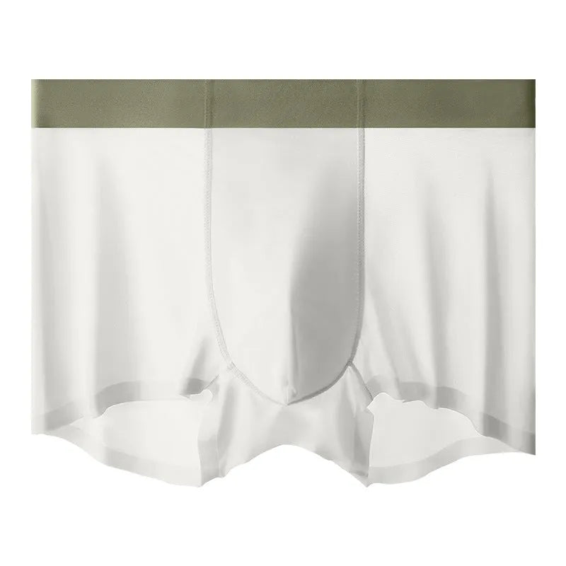Ice silk men's shorts in bean green colour with mid-waist seamless design