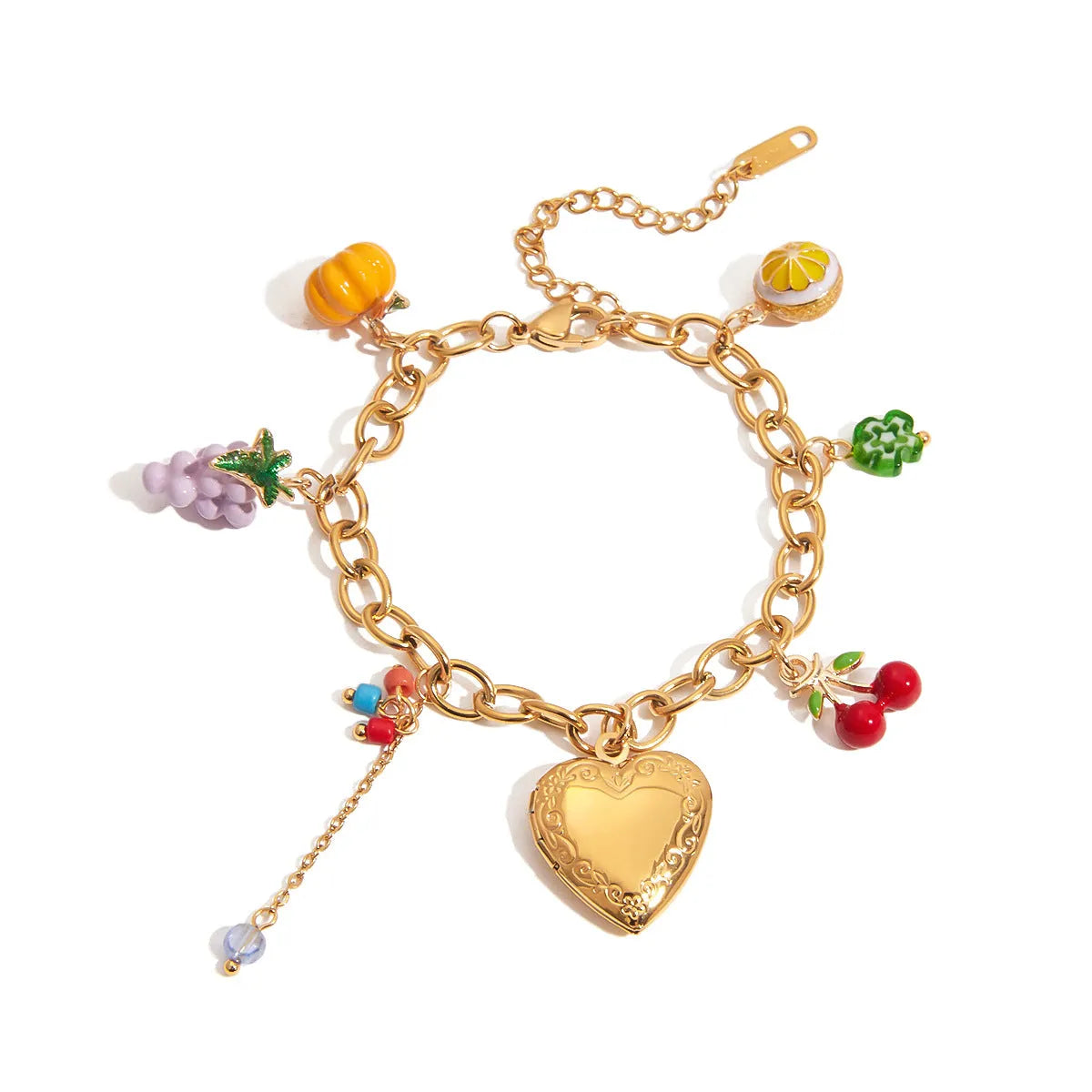 18K gold stainless steel bracelet with grape cherry and lemon fruit motifs for women