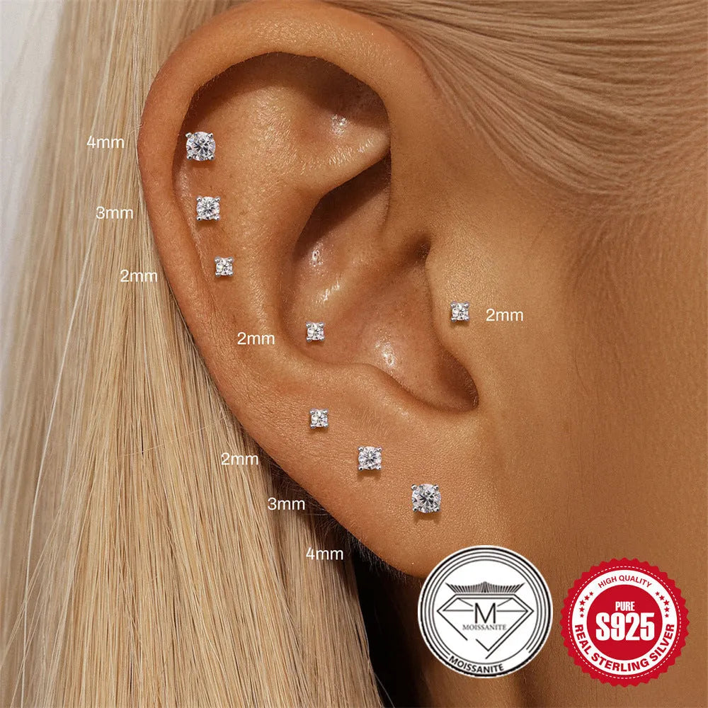 S925 sterling silver stud earrings with geometric petal diamond design in platinum finish.
