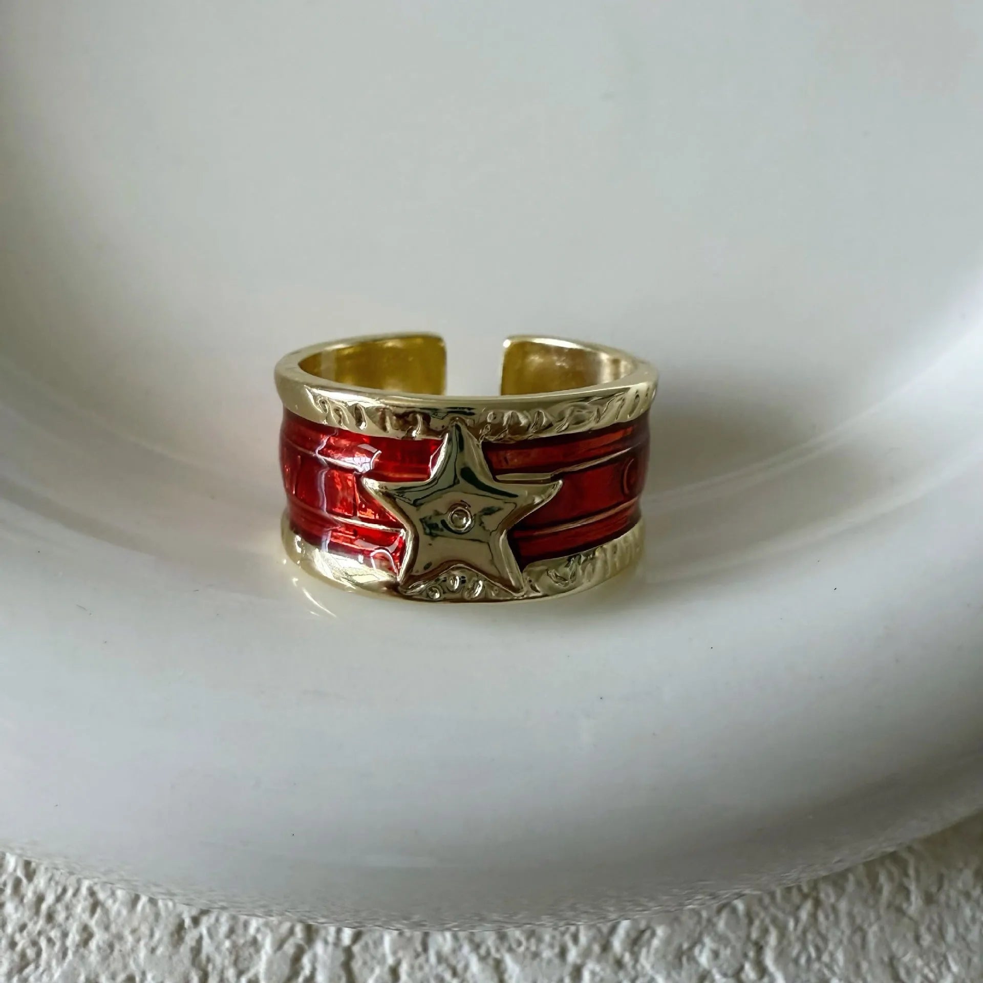 Adjustable distressed copper geometry drop oil ring in ins style.