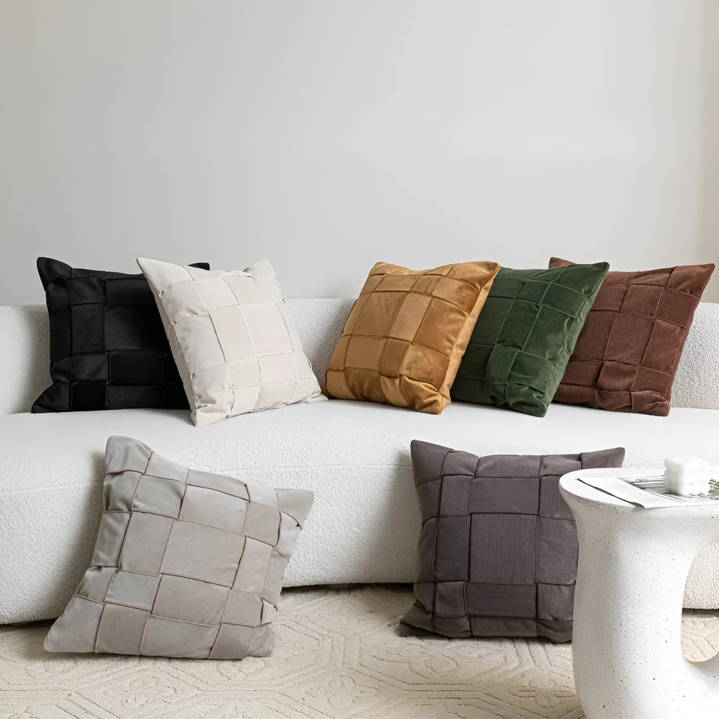 50x50cm chenille woven pillow cushion with feather velvet core in beige colour