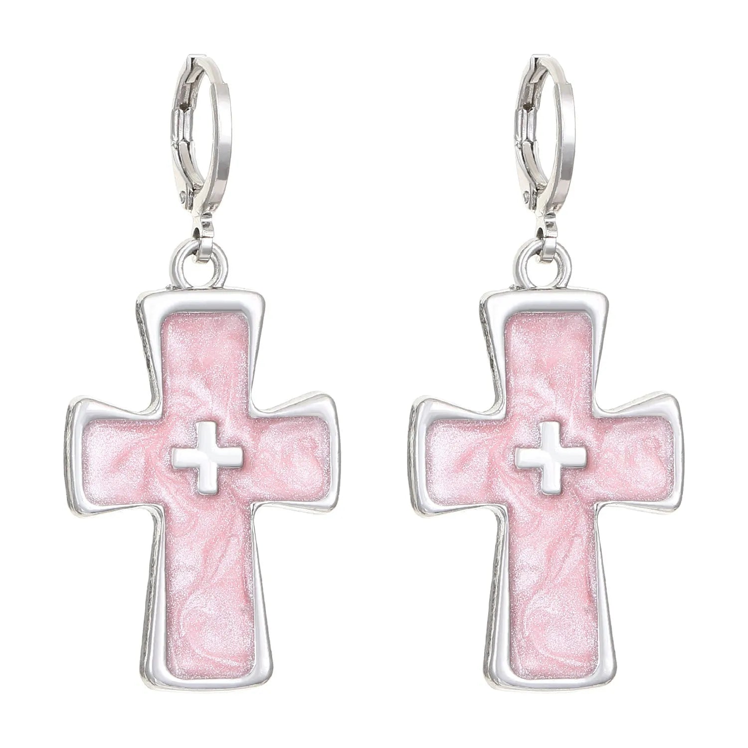 Women's classic alloy earrings with cross crystal design in five colour options on display