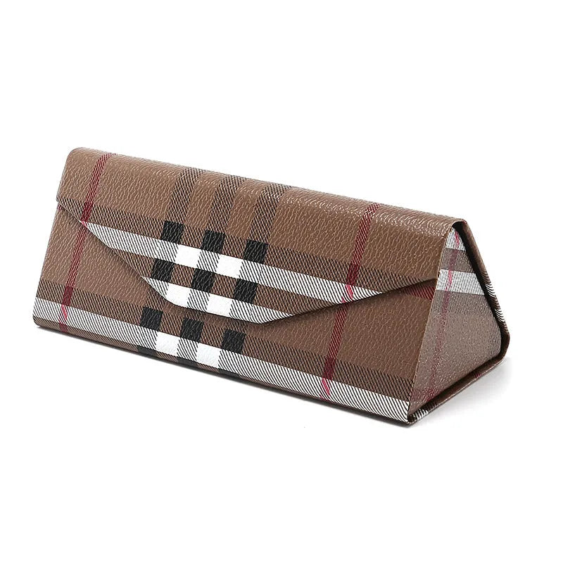 Handmade PU cowhide glasses case in triangle folding design with compression-resistant construction
