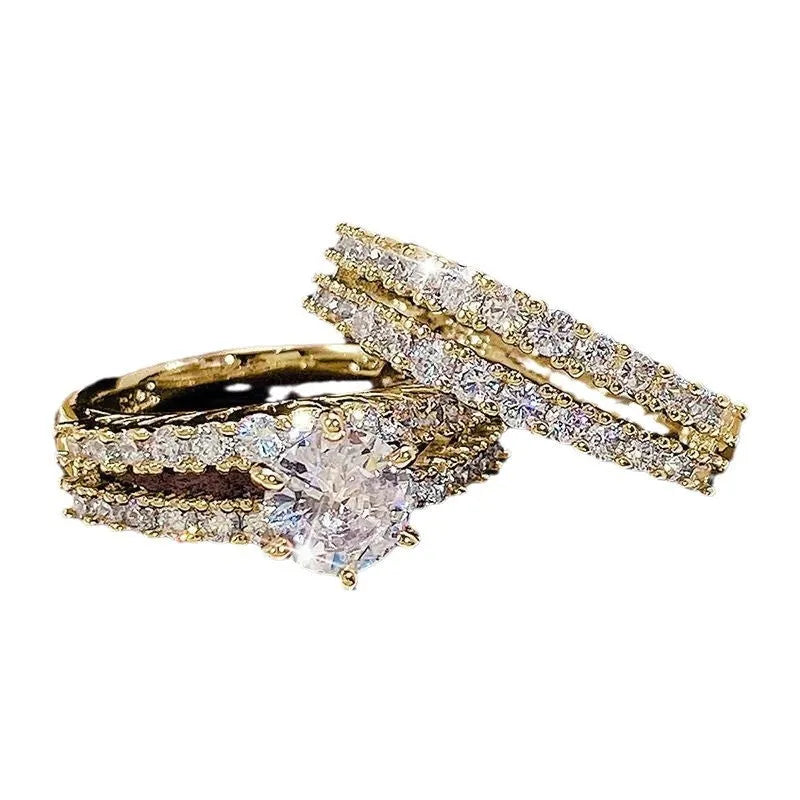 Women's convertible 2 in 1 ring set with fully-jewelled finish in silver, gold, and rose gold options